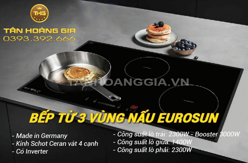 Bếp từ 3 vùng nấu eurosun hình chữ nhật