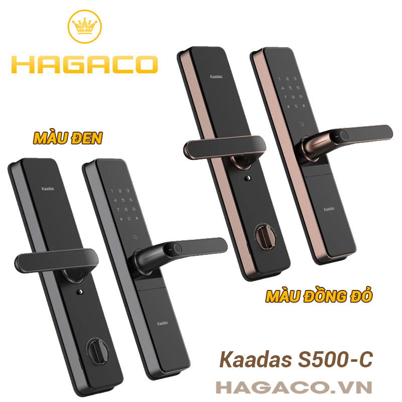 Khóa cửa vân tay Kaadas S500-C màu đen và đồng đỏ