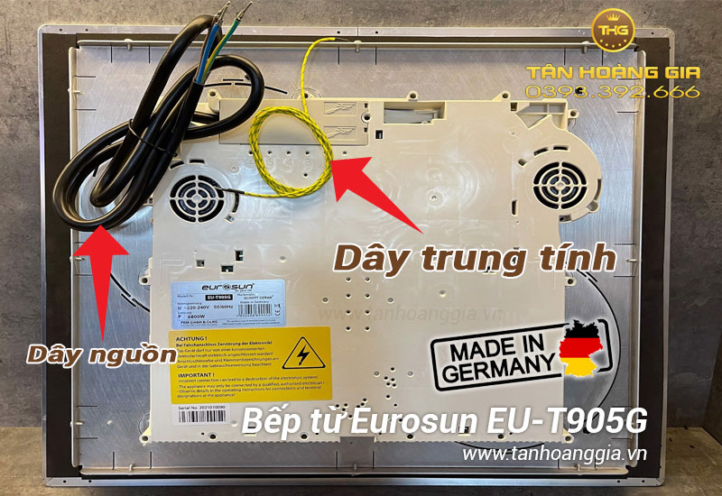 Bếp từ Eurosun nhập khẩu Đức có thêm dây trung tính bảo về an toàn điện