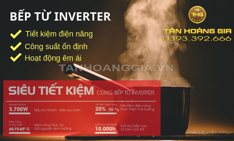 Bếp từ Inverter được tích hợp nhiều tính năng vượt trội: HÂm nóng, chiên/xào, rã đông, tiết kiệm điện