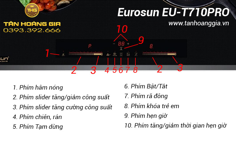 Bảng điều khiển bếp từ Eurosun EU-T710Pro/Gold