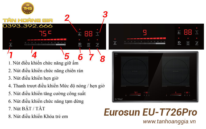 Bảng điều khiển bếp từ Eurosun EU-T726Pro