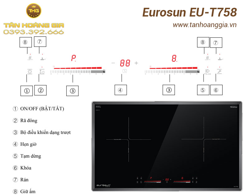 Bảng điều khiển bếp từ Eurosun EU-T758