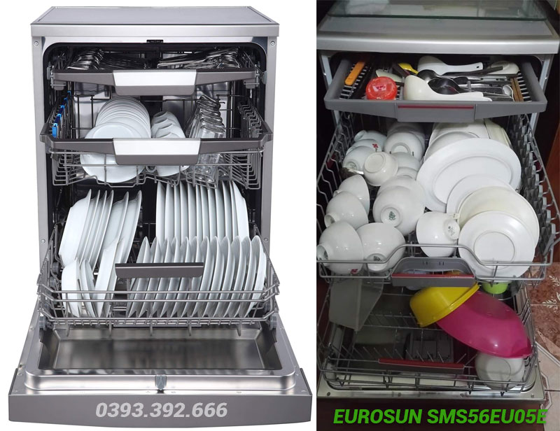 Cách xếp bát đĩa vào máy rửa bát Eurosun SMS56EU05E