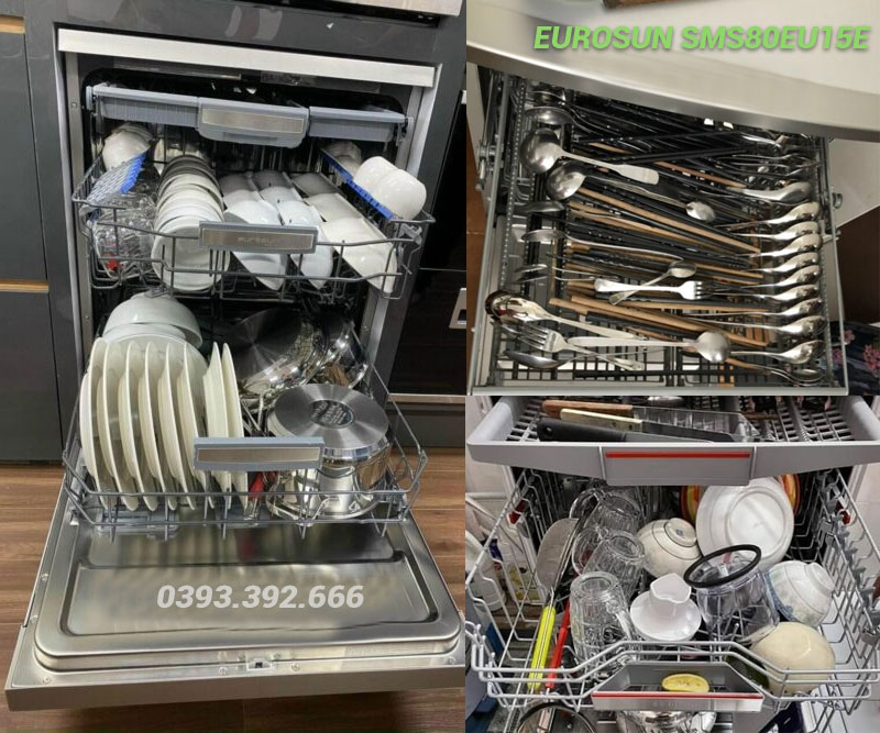 Cách xếp bát đĩa vào máy rửa bát Eurosun SMS80EU15E