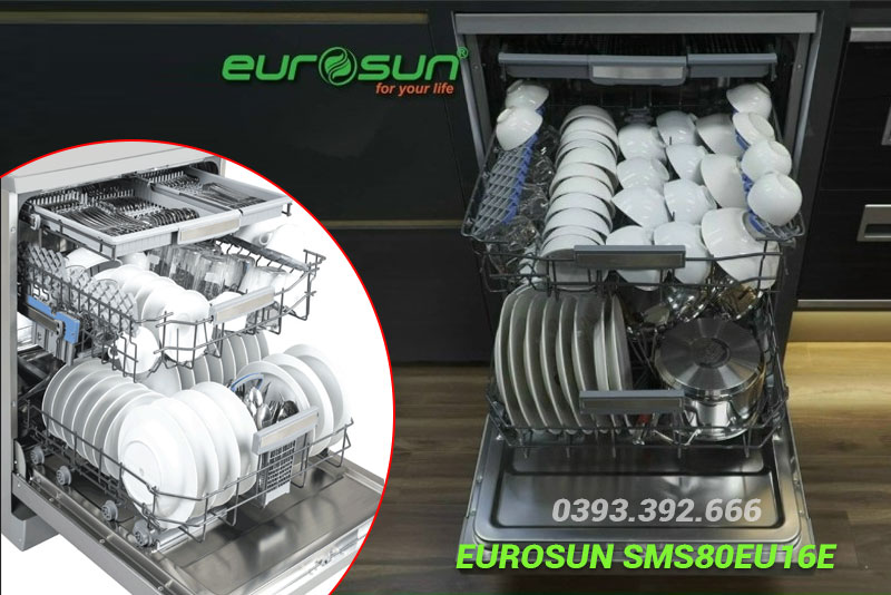 Cách xếp bát đĩa vào máy rửa bát Eurosun SMS80EU16E